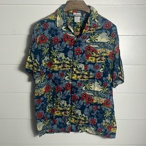 Disney Parks Mickey Mouse Hawaiian Resort Theme Button Down Shirt Size Large